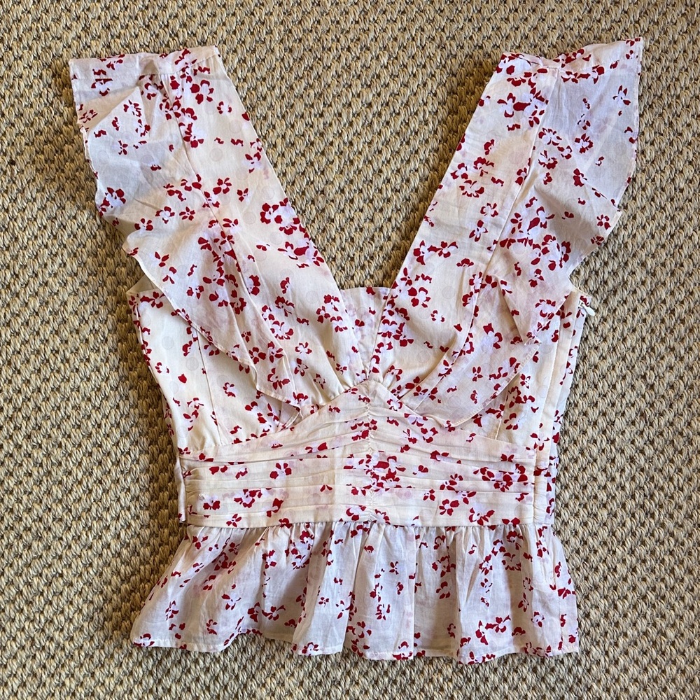 Vintage Y2K H&M Red Floral Ruffle Peplum Blouse